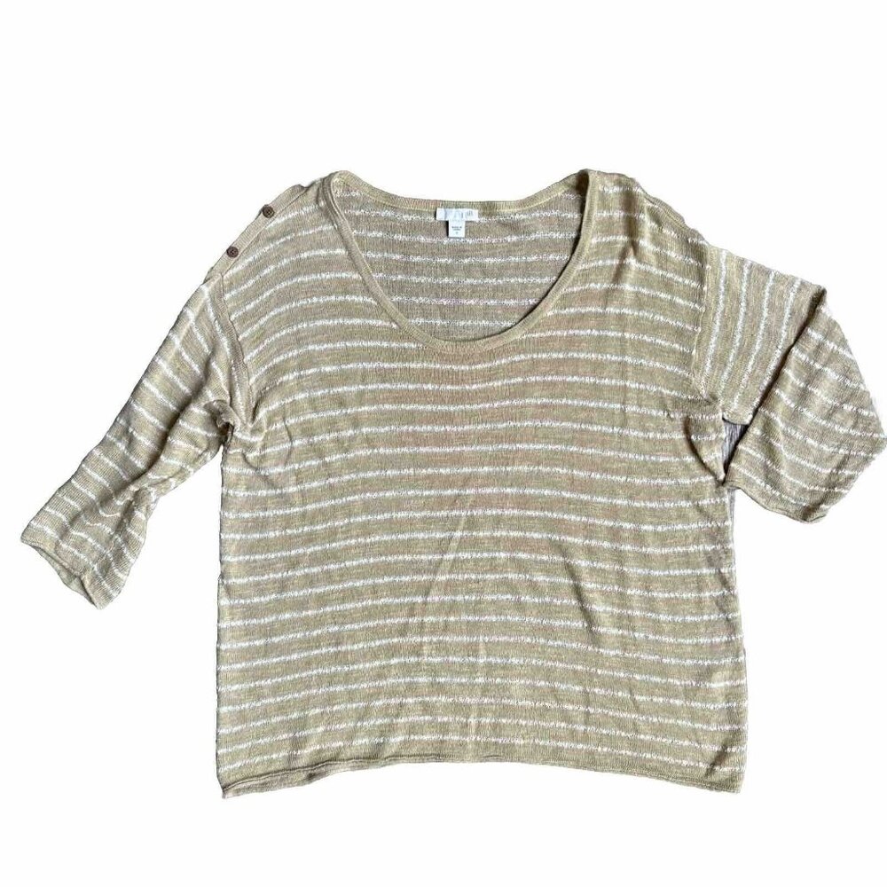 J Jill Linen Blend Oversized Sweater S Beach Striped Minimalist Coastal Cottage